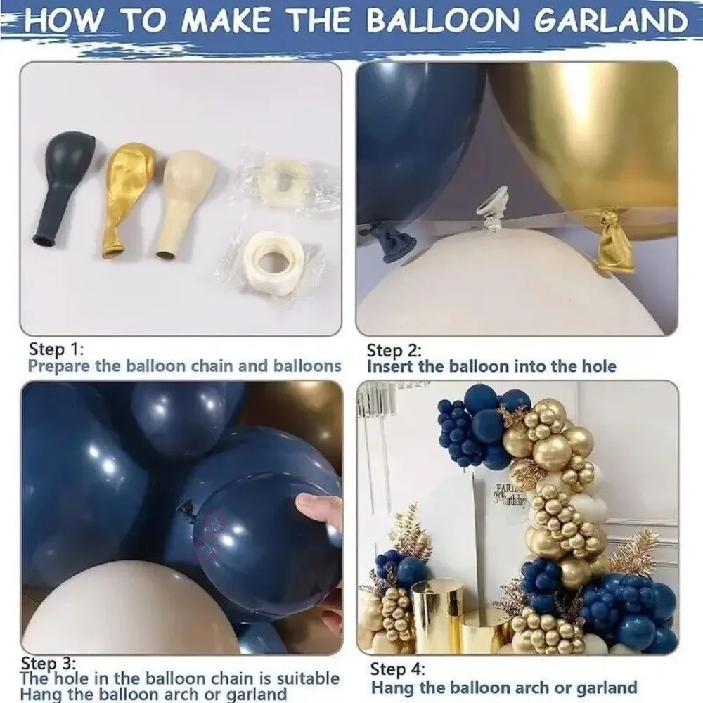 122 Piece Balloon Set Navy, Vintage Sand, Gold Arch Kit Decor Birthday Party NEW